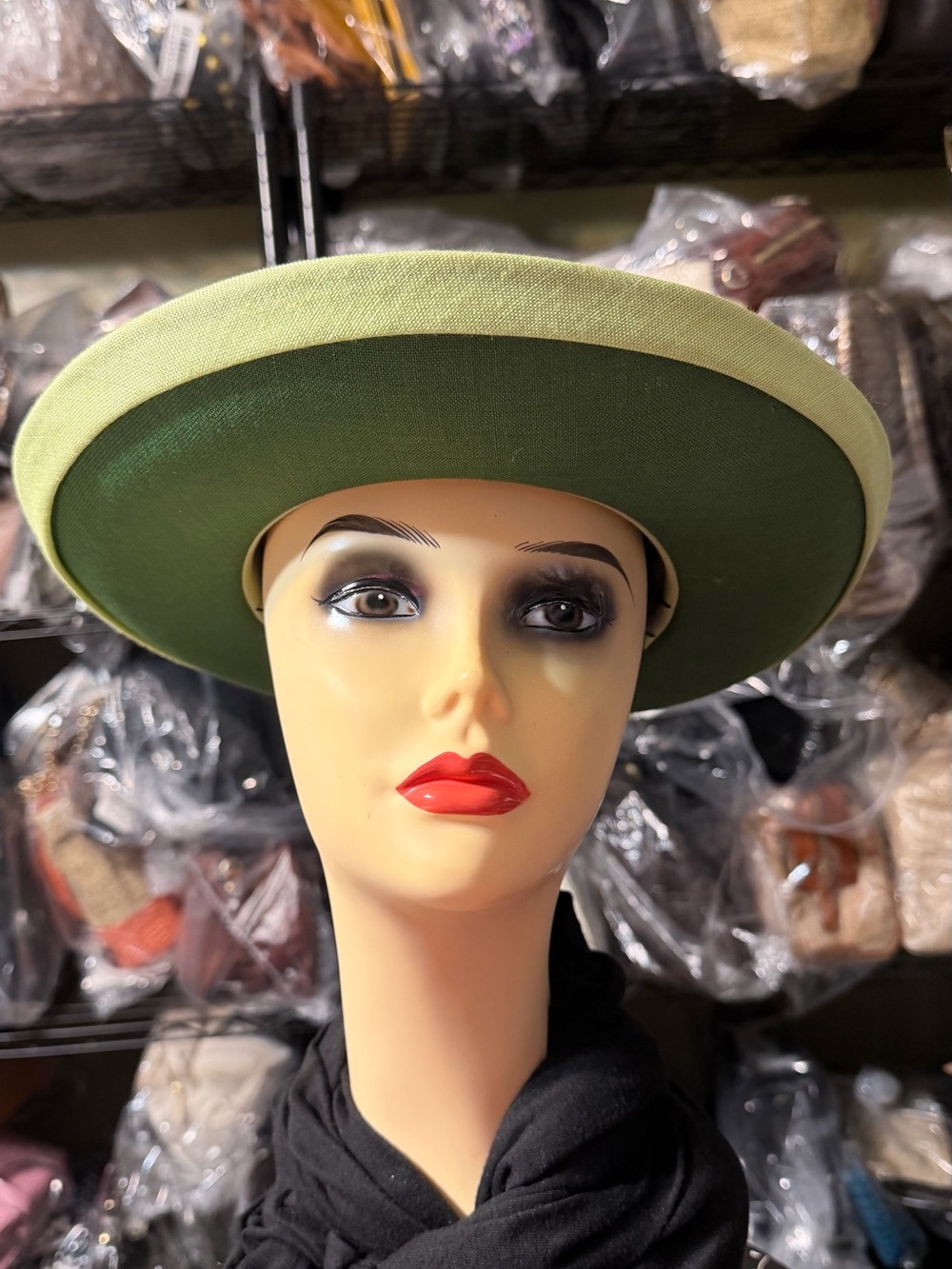 EUC Vintage Lime Green Wide Brim Hat Handmade Millinery hat